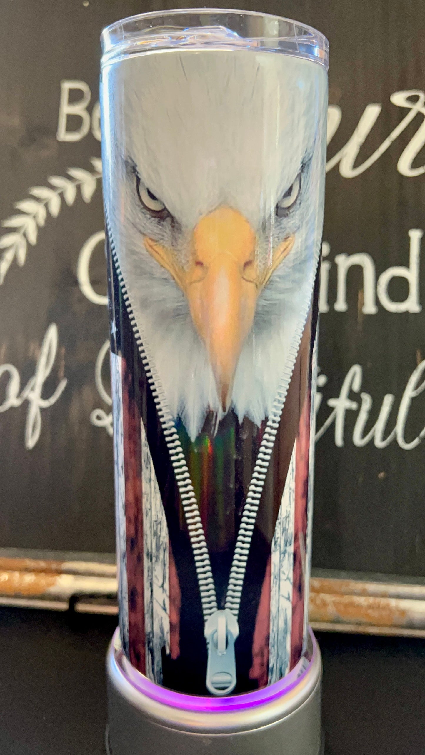American Flag with Bald Eagle 20oz Skinny Straight Tumbler