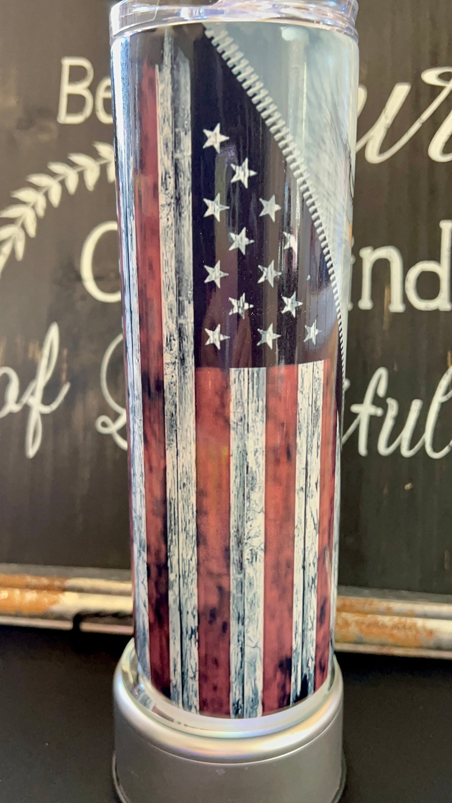 American Flag with Bald Eagle 20oz Skinny Straight Tumbler
