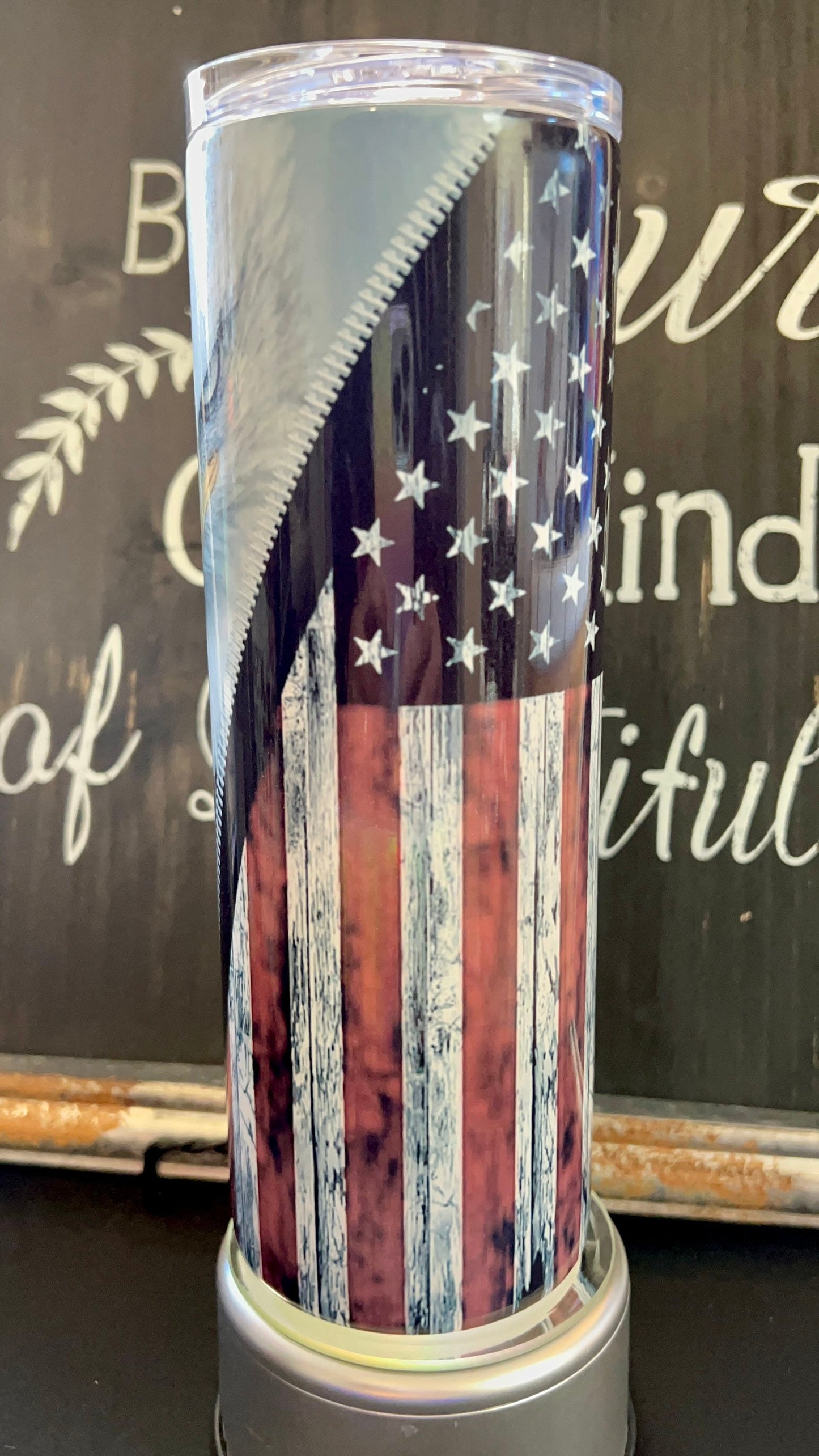 American Flag with Bald Eagle 20oz Skinny Straight Tumbler