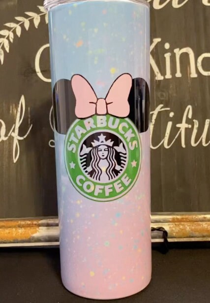 Pink & Blue Minnie Mouse Bow Starbucks 20oz Skinny Straight Tumbler