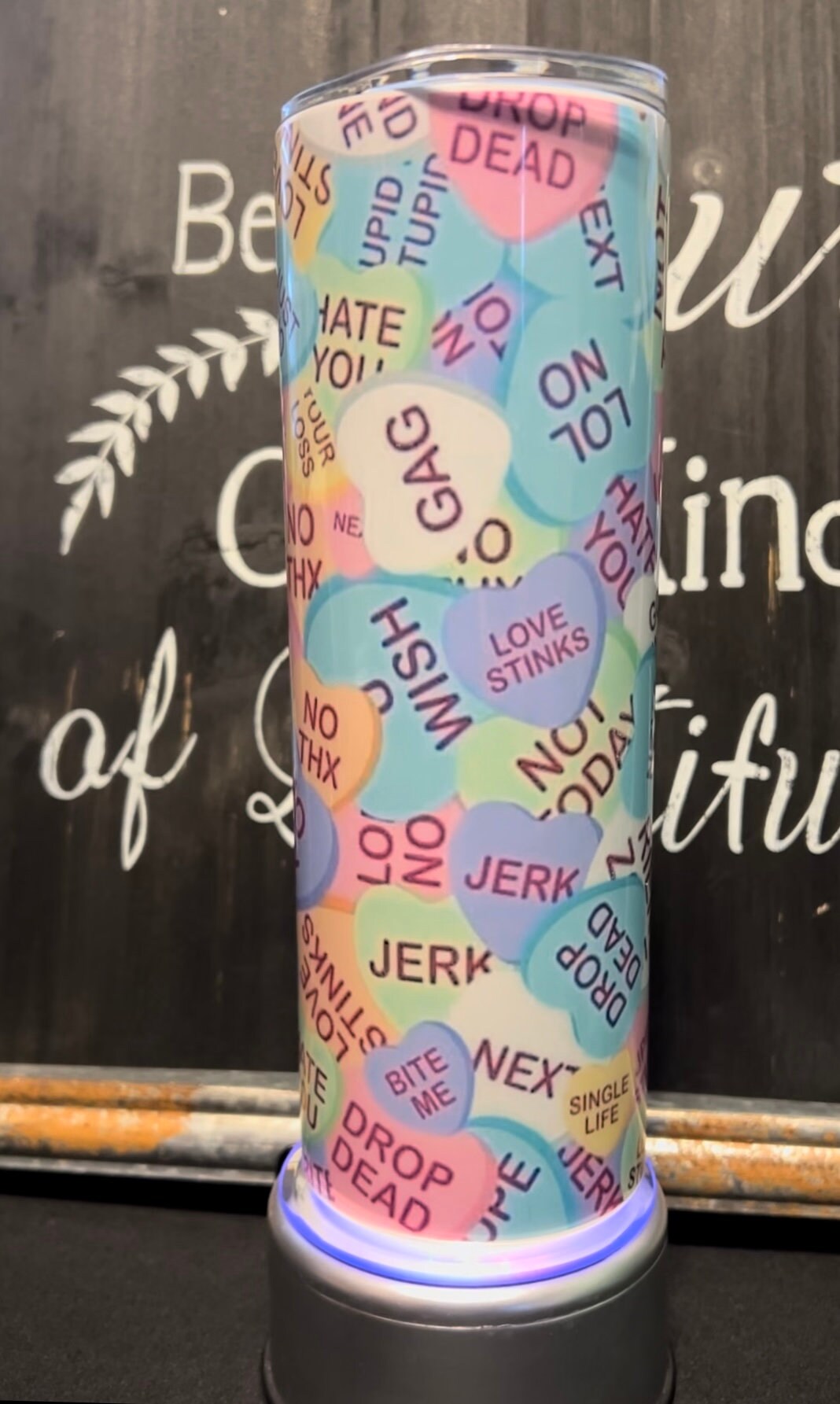 Anti Valentines Conversation Hearts 20oz Skinny Straight Tumbler