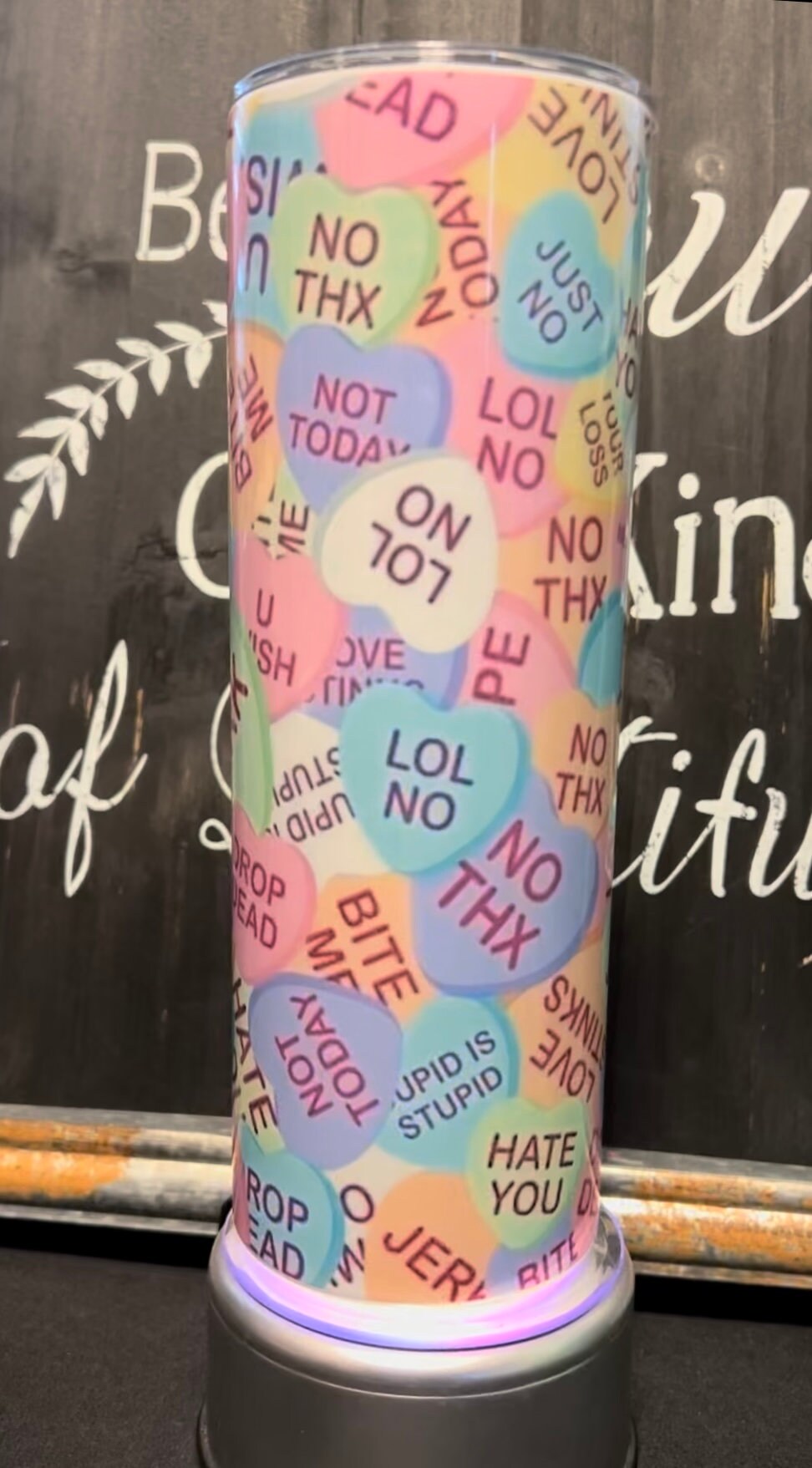 Anti Valentines Conversation Hearts 20oz Skinny Straight Tumbler