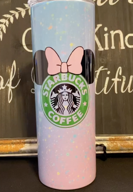 Pink & Blue Minnie Mouse Bow Starbucks  20oz Skinny Straight Tumbler