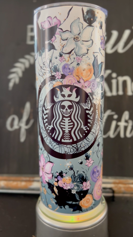 Purple Flowers Spooky Starbucks 20oz Skinny Straight Tumbler