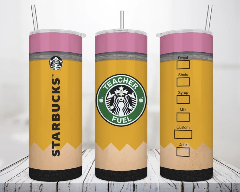 Teacher Fuel Starbucks Pencil 20oz Skinny Straight Tumbler
