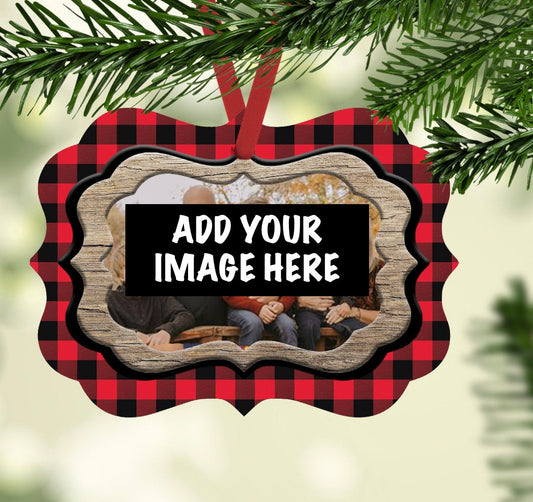 Red Plaid Personalize Family Photo Ornament
